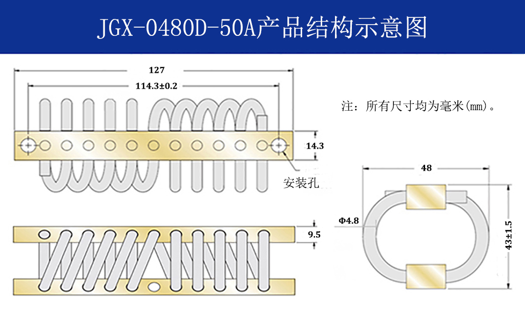 JGX-0480D-50A多應(yīng)用鋼絲繩隔振器結(jié)構(gòu)